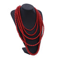 Trendy Multi-Layer Red Beaded Necklace for Women with Alloy Statement Street Beach Jewelry Accessory