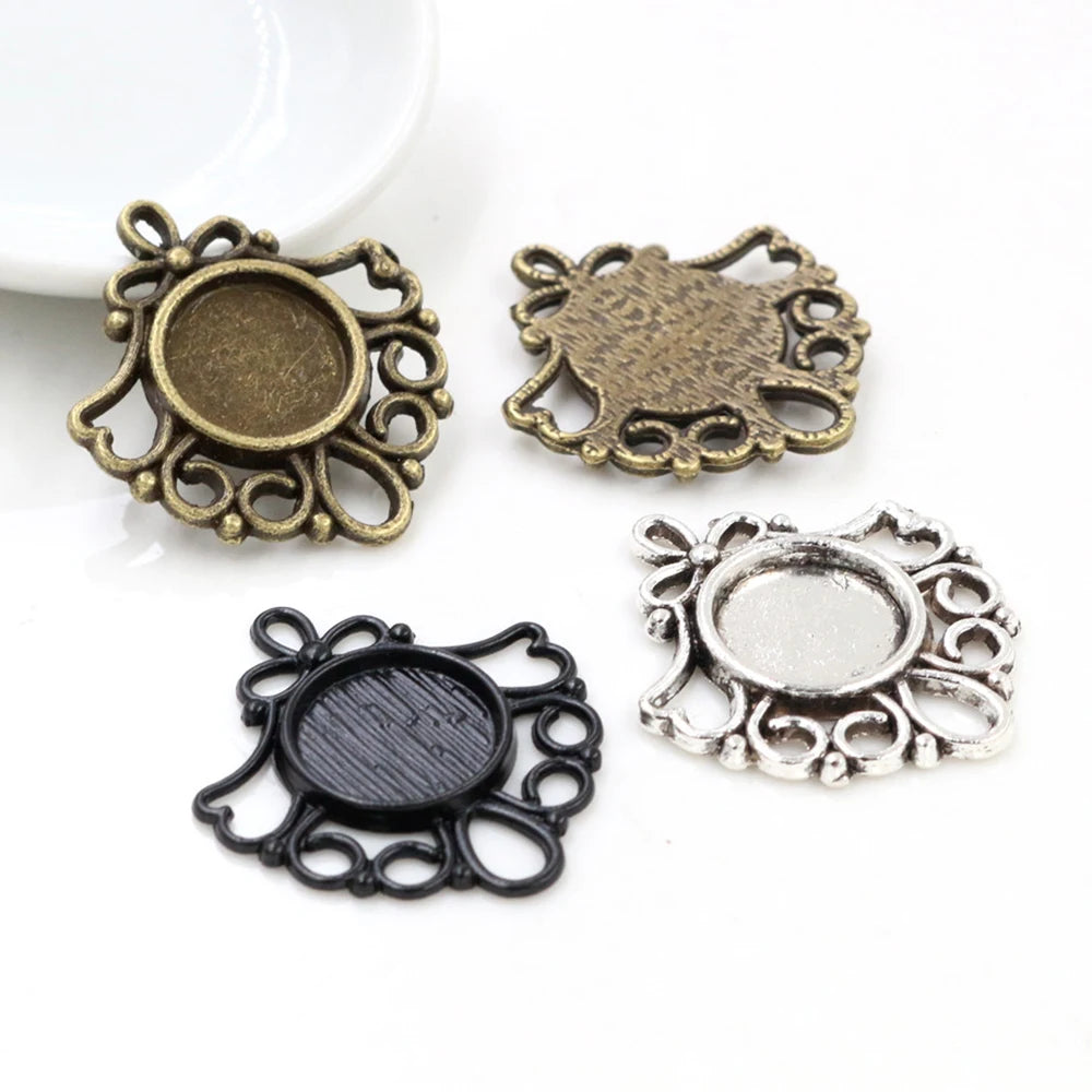 12mm Inner Size Antique Bronze Black Silver Plated Fashion  Cabochon Base Cameo Setting Charms Pendant Blank Trays
