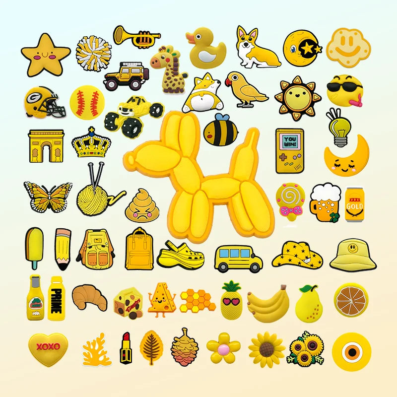 Wholesale Customized 2D PVC DIY Clog Sandal Accessories Yellow Dog Shoes Decorations Flower Sun Shoe Charms Honey Soda Rubber