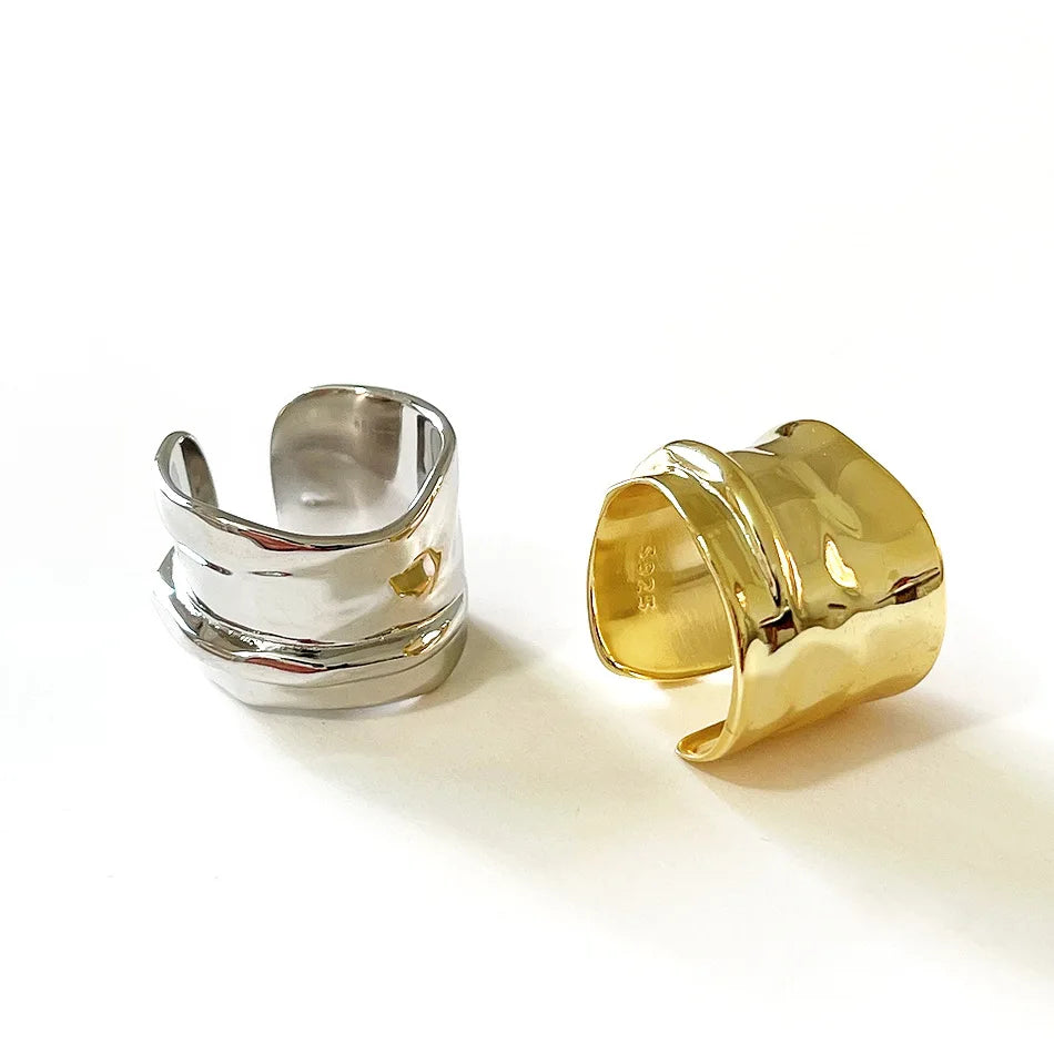 925 Sterling Silver Irregular Vintage Rings Vintage Geometric Wide Brand Rings for Woman