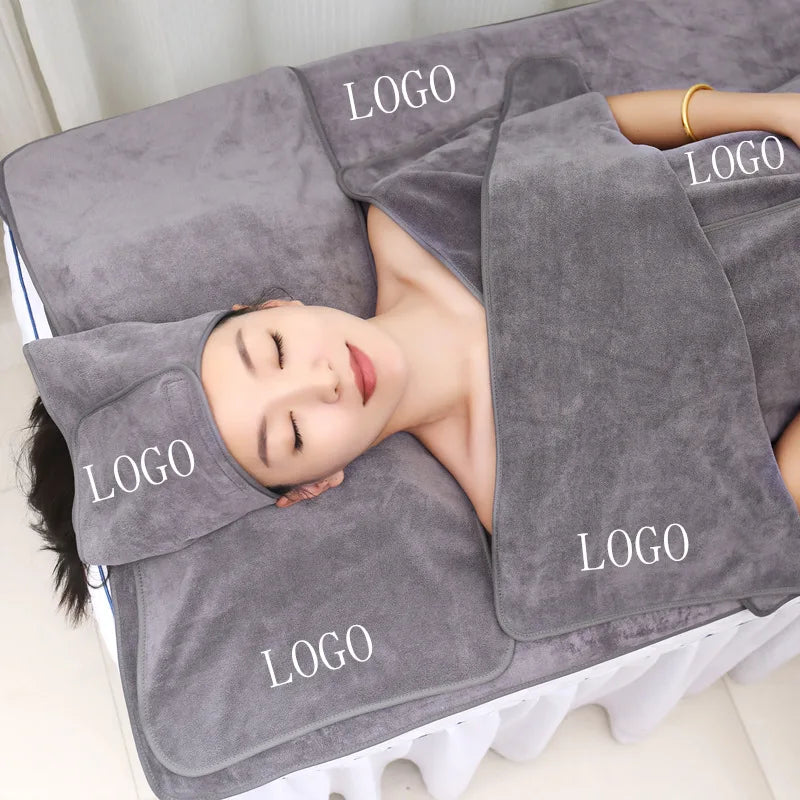 Custom Logo Luxury  Salon Fitness Spa Bathtub Towel Robe Microfiber Facial Towels Set