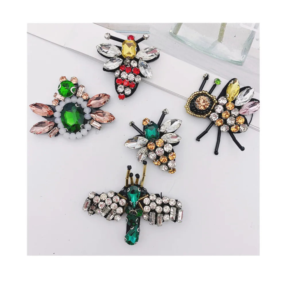New Handmade Beaded Animal Insect Design 3D Sew Applique Bee Dragonfly Patches for Clothes Decoration
