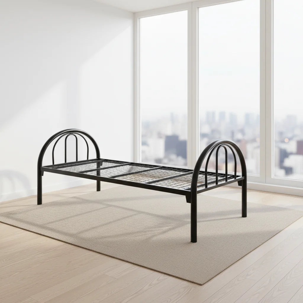 Heavy Duty Black Iron Mesh Bed Base Modern Single Steel Bed for School Apartment Farmhouse Warehouse Hotel Hospital Use