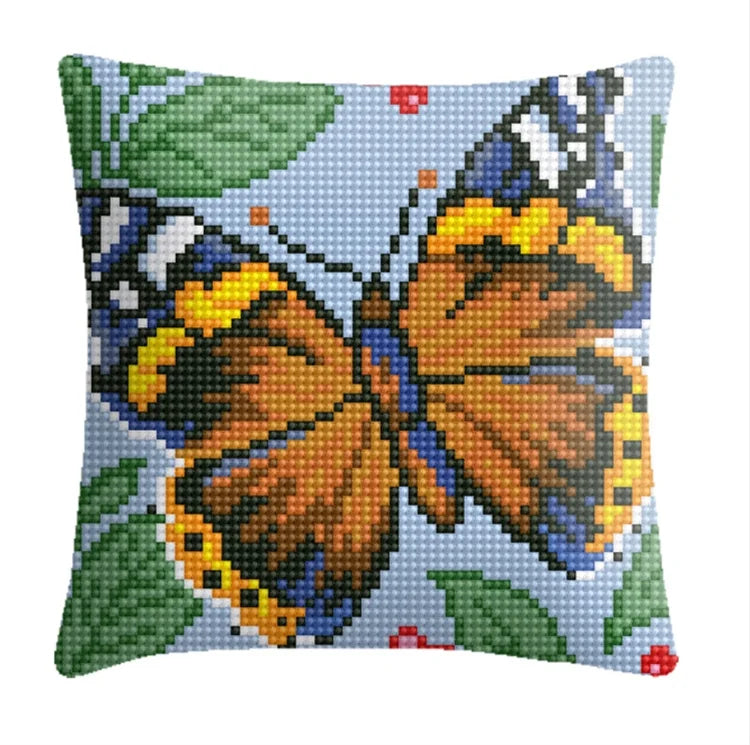 Popular Diy Crafts  Printed Butterfly Needle Point Kit with Tool Handmade Cross Stitch Pillow Cushion Covers for Decor