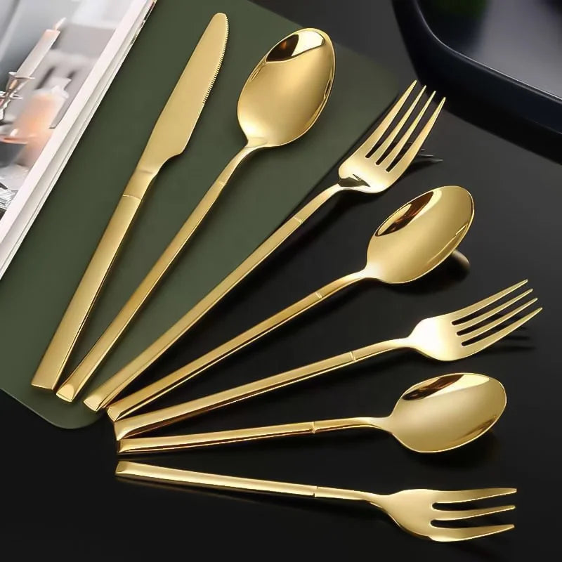 Knight PVD Titanium Plated Stainless Steel 304 Gold Spoon Fork Gold Cutlery Black Silverware for Events