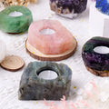 Factory Wholesale Original Ornaments Gemstone Candlestick Amethyst White Crystal Rose Quartz  Natural Raw Stone Candlestick