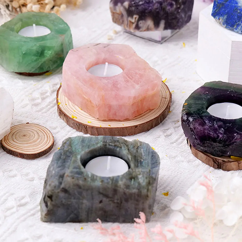 Factory Wholesale Original Ornaments Gemstone Candlestick Amethyst White Crystal Rose Quartz  Natural Raw Stone Candlestick
