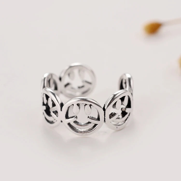 Vintage Style Jewelry Silver Open Adjustable Punk Shape Smiling face Rings For Women