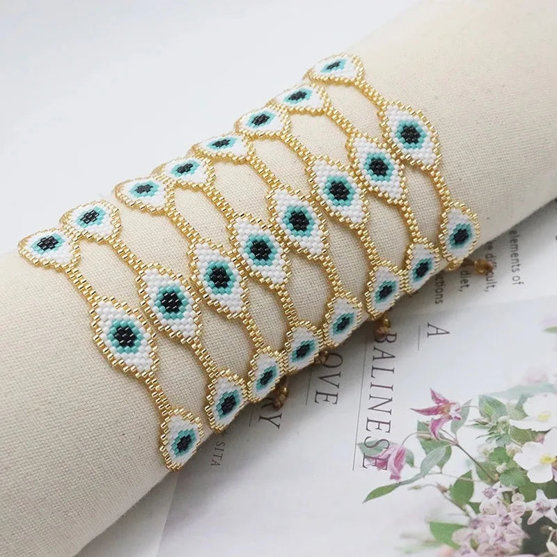 Bohemian Blue Eye Women's Summer Fine Jewelry Woven Bracelet with Miyuki Beads Best Birthday Gifts Blue Eye Bracelet