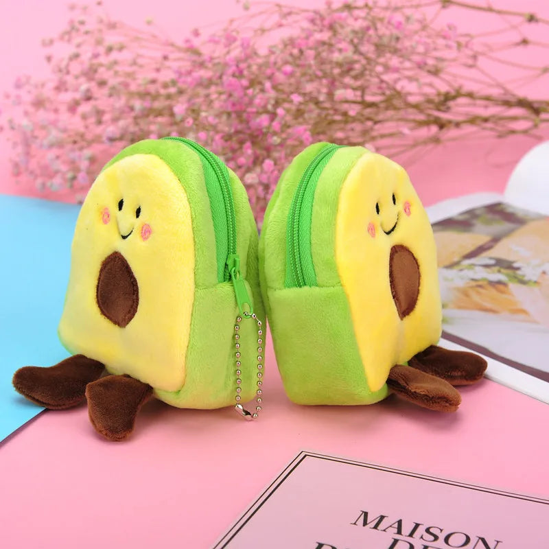 Cute Kawaii Avocado Zipper Coin Purse Mini Handbag with Ball Shape Women's Keychain Wallet and Headphones Bags