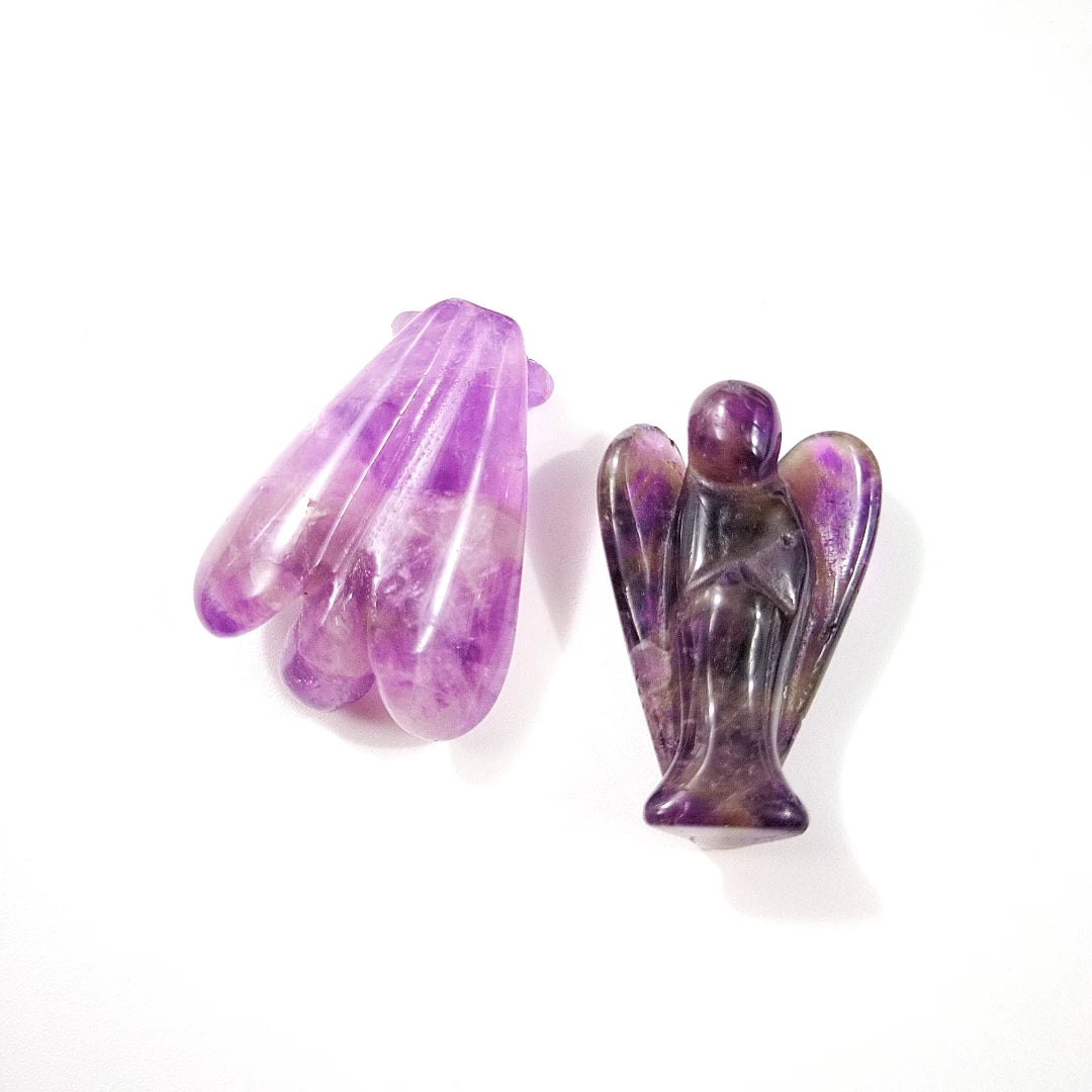 Huiying Wholesale Natural Semi Precious Stone 1.5 Inch Amethyst Handcrafts Angel Carving Crafts