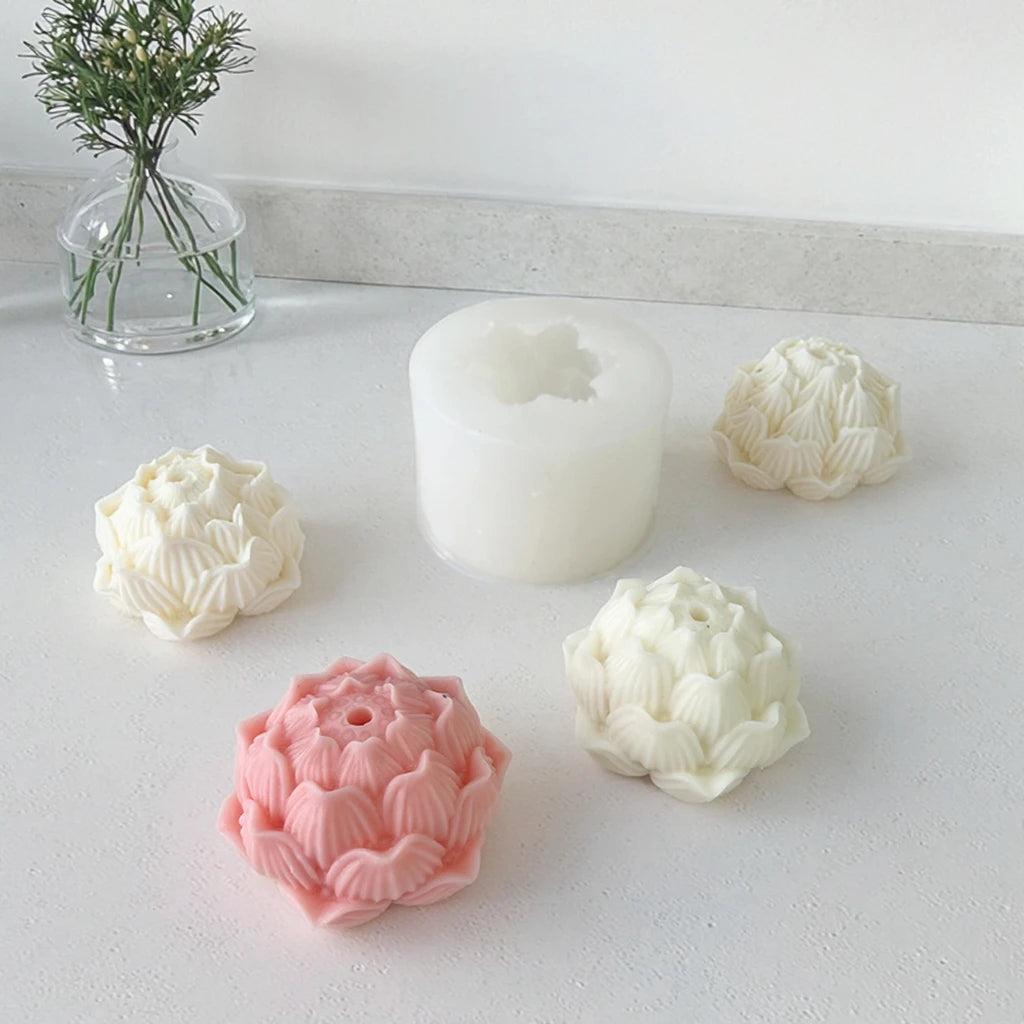 DIY Lotus Flower Candle Mold Gypsum Handmade Soap Scented Candle Gift Mold