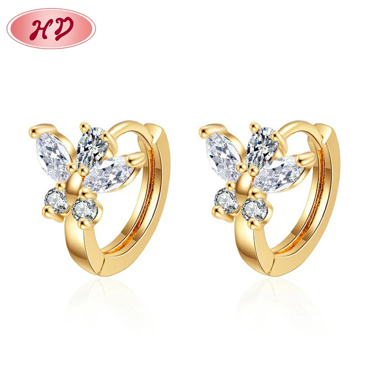 Buy Jewelry in Bulk Indian Stylish Butterfly Huggie Earrings 18k Gold Plated AAA CZ Jewellery Wholesale Earring for Women