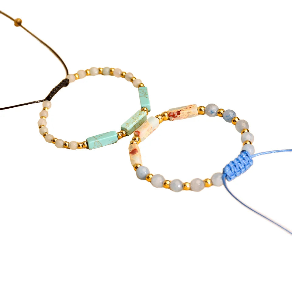 Braccialetto Turquoise Natural Stone Adjustable Rope Bracelet Gold Round Bead Knotted Custom Friendship Hand Woven Bracelet