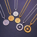 Non Tarnish Jewelry 18k Gold Plated Hypoallergenic Men Compass Necklace Stainless Steel Old Fashion Greek Zeus Poseidon Pendant