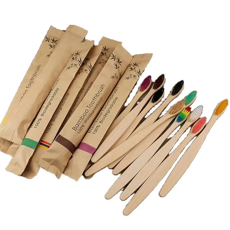 Wholesale Eco-friendly Organic  Kid Adult Toothbrush with Custom Logo Cheap Natural Handle Charcoal Bristle for Home Use