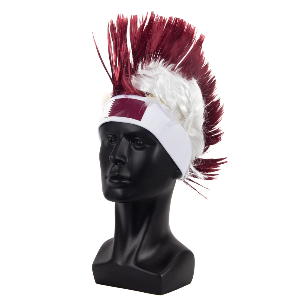New Qatar Football Cup Fans Hats with Wig Headband Mohawk Wig Crazy Fans Caps Cheering Mohawk Wig Hat