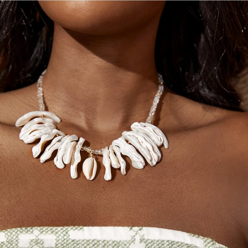 Boho Shell Necklace Women African Shell Necklace Beaded Shell Necklace Christmas Gift for Her Moms Gift