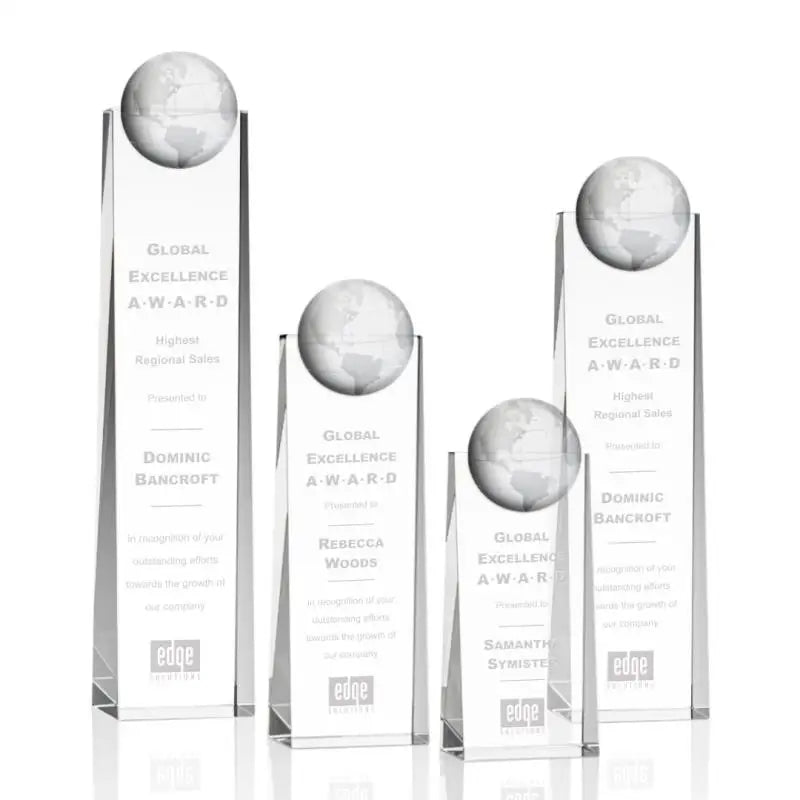 Custom Business Excellence Award Crystal Glass Globe Trophy Polished with UV Printing for Recognizing Achievements in Love Theme