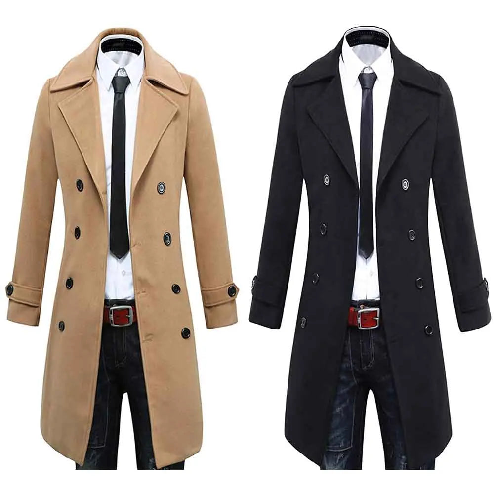 Shinesia Men's Coats Fleece Warm Double-breasted Slim Fit Comfortable Fashion Casual Mid Length Plus Size Coats