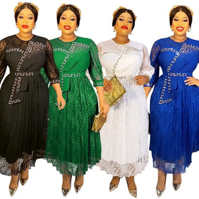 2023 African Spring New Evening Dress Mesh Sleeve Long Maxi Dress Women Beauty Sequin Party Plus Size Dresses Robe Femme K0151