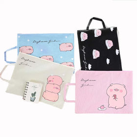 Cute Piglet A4 Oxford Canvas Document Bag Student Tote Bag