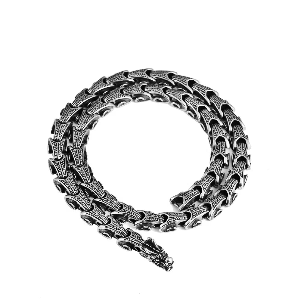 MECYLIFE  Vintage Stainless Steel Jewelry Dragon Necklace Dragon Bone Chain Mens Punk Heavy Jewelry Viking Necklace