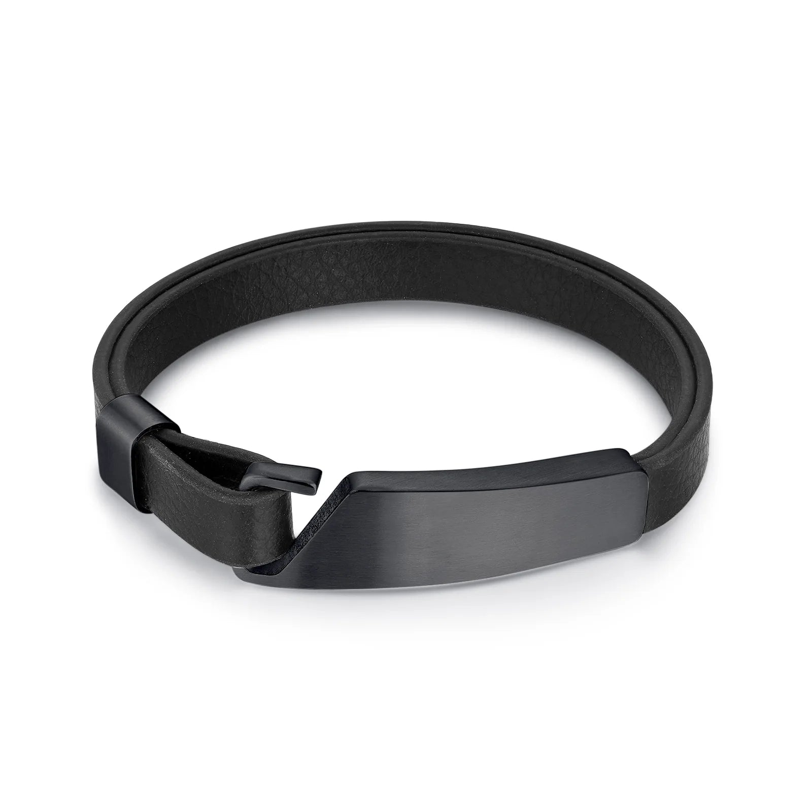 Multilayer Stainless Steel Hook Engraved Logo Leather Cuff Bracelet Hand-woven Leather Braided Mens Fashion Bracelets Jewelry
