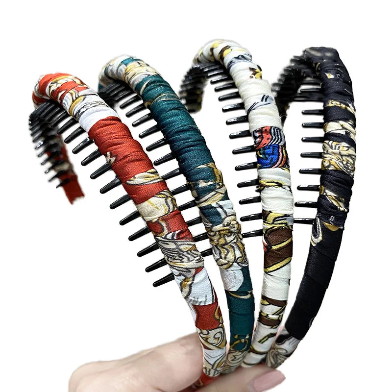 SongMay Women's Plastic Sharks Zig Zag Fabric Wound Comb Teeth Hair Hoop Bands Effortless Beauty Toothed Headbands