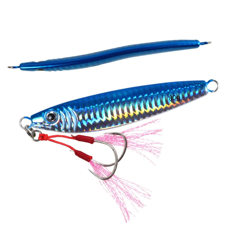 High-Distance 14g-80g 3D Bionic Silk Glow Slow Jigging Lead Bait UV Bright Plastic Fishing Lures for River and Lake Long Cast
