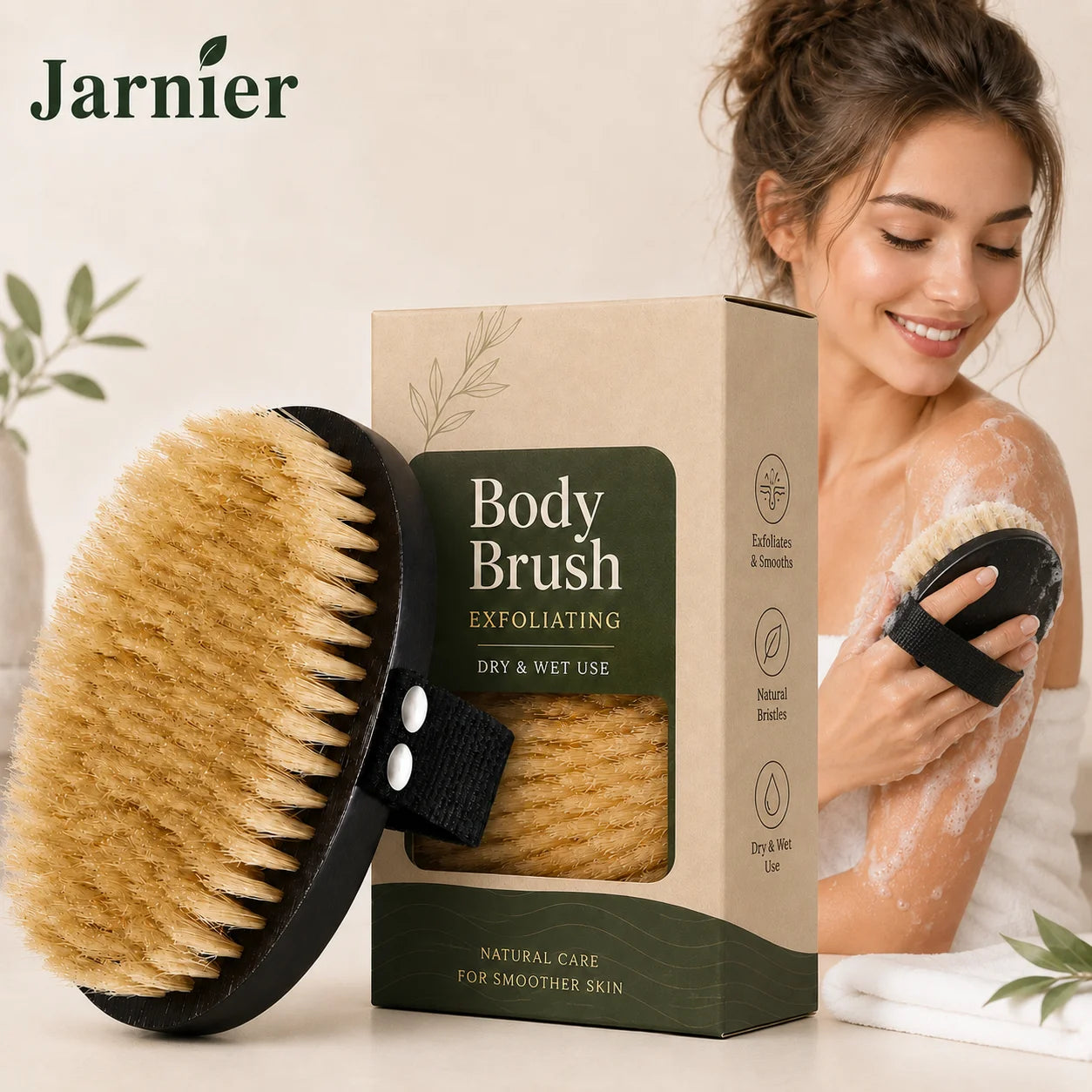 Jarnier FSC Dry Body Brush with Soft Bristle for Exfoliating Dry Skin Suit for Radiant Skin Lymphatic Drainage Reduces Cellulite