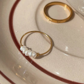 Autumn Winter Baroque Natural Pearl Ring French Simple Gold Plated Ring INS Style Stainless Steel Ring for Women