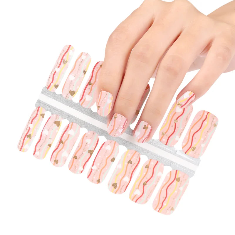 Huizi Factory Supplier Beatuyful 16 Strips Colorful Multipatterned Metallic Shiny Custom Gel Nail Wraps  Stickers