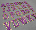 Purple A-Z Letter Ventralex Patch Golden Glitter Iron on Sticker Chenille Patches for Bag