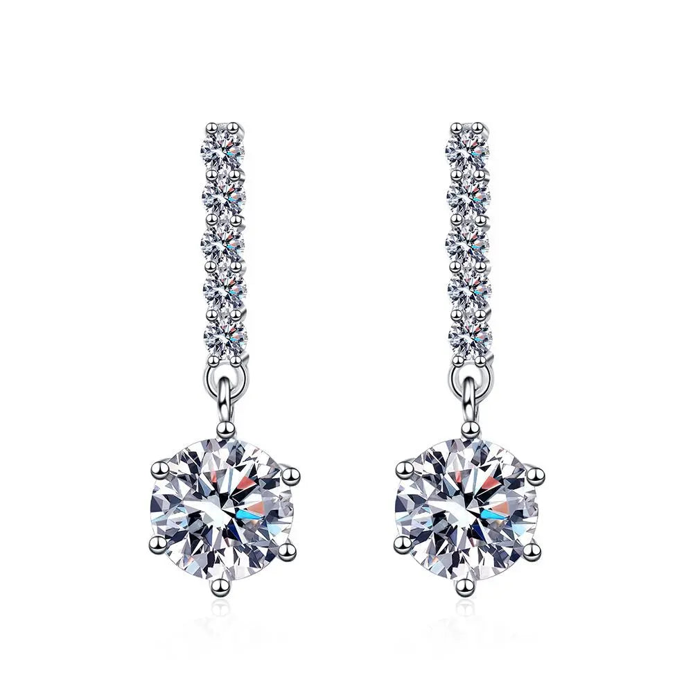 Wholesale Iced Out Grade D Moissanite Jewelry 925 Sterling Silver 1ct Moissanite Diamond Drop Earrings for Women