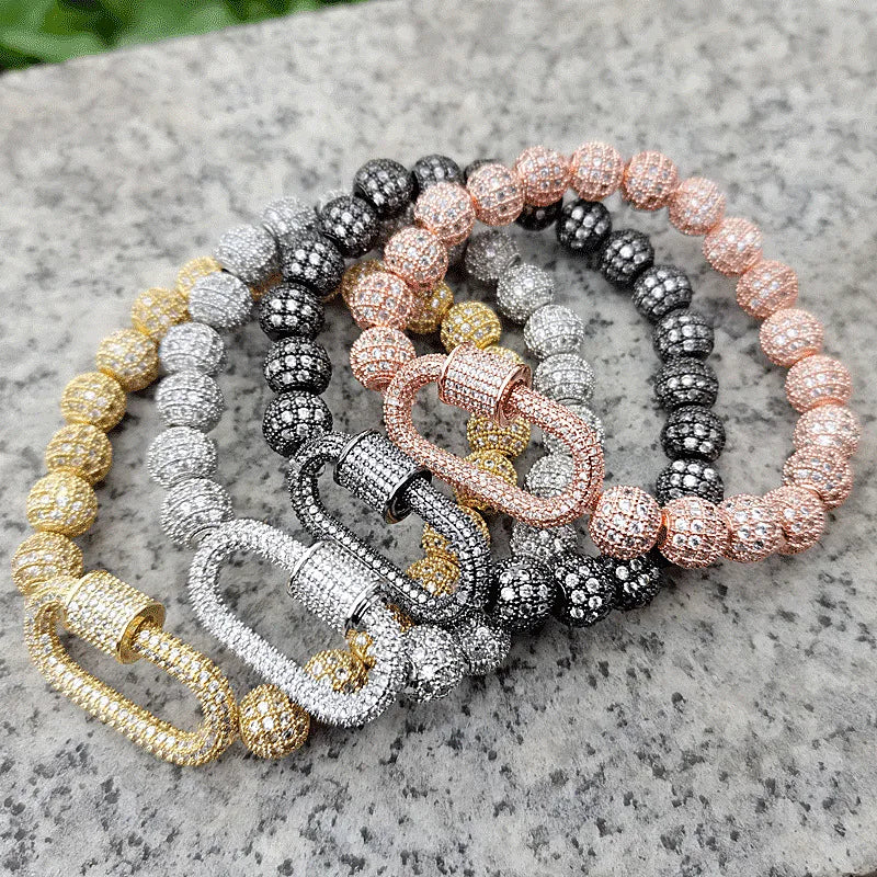 Luxury Jewelry 14k Gold Micro Inlaid Zircon Keychain Bracelet 8mm CZ Ball Elastic Bracelet for Men Women