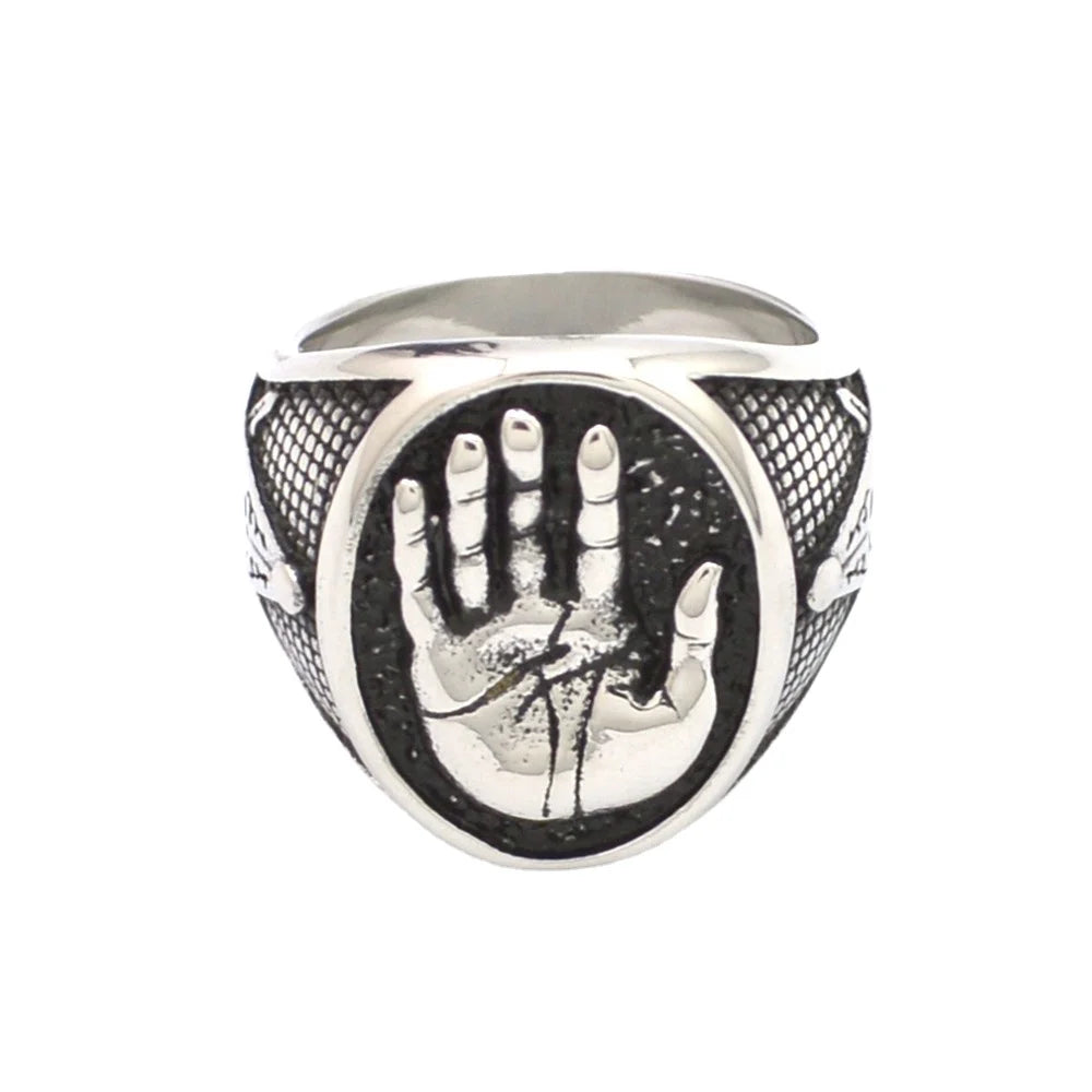 Cross Border Wholesale Jewelry 2025 New Freemason Exquisite Ring Charm Retro Punk Oval Stainless Steel Charm Men's Ring