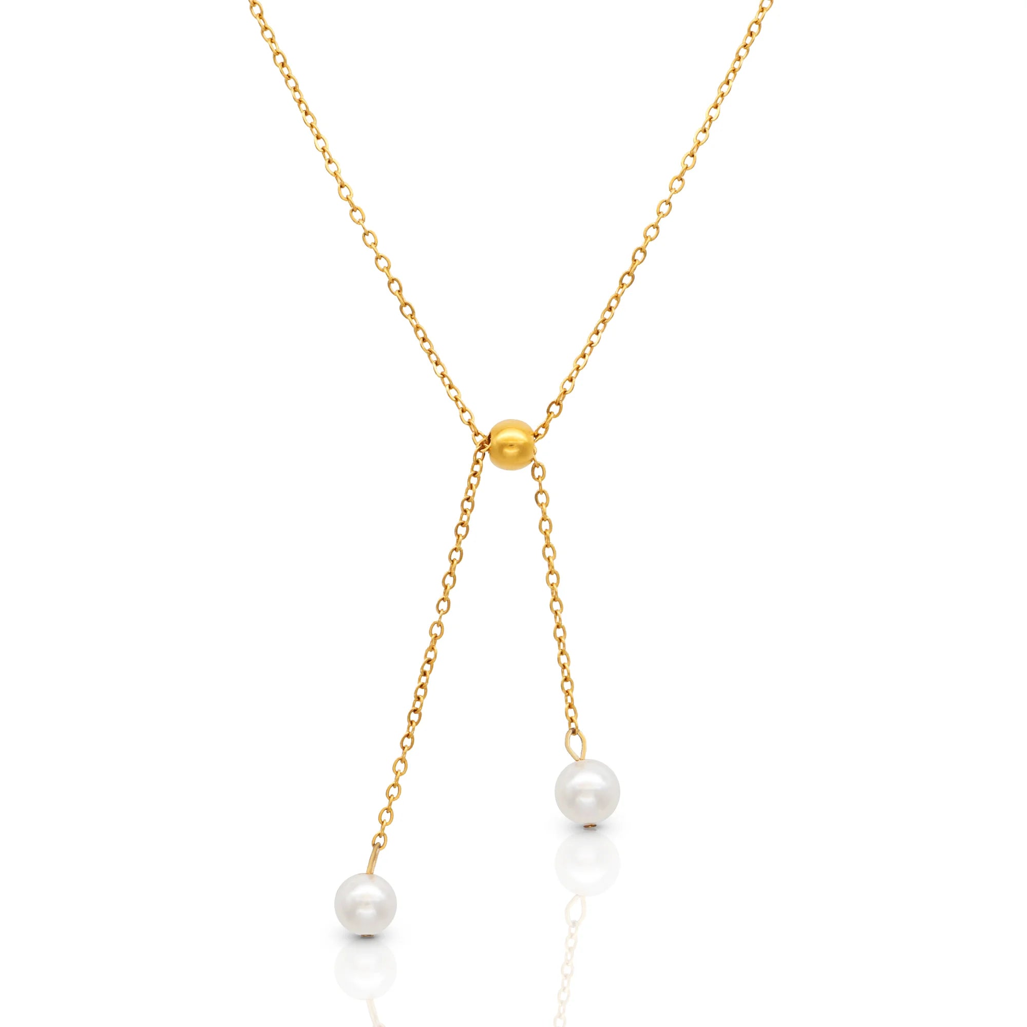 Chris April Stainless Steel   Pearl Necklace Gold Plated Multi-usage Sweater Chain