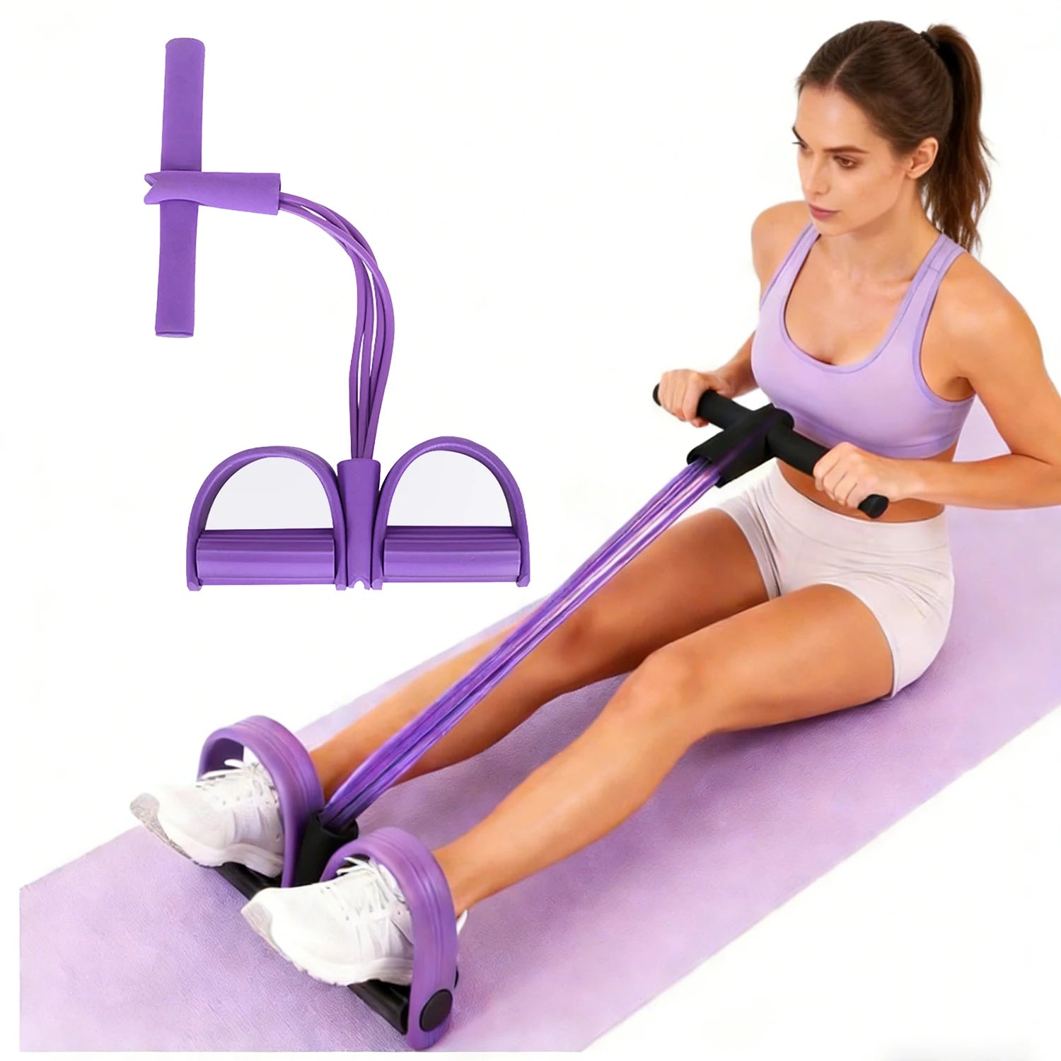 Multifunction 4-Tube Pedal Resistance Bands with HandlesElastic Yoga Pedal Puller Resistance Band Exercise Tube Set