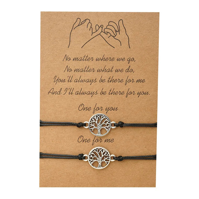 Pinky Swear Promise Couple Bracelets Tree of Life Fashion Charm with Make a Wish Card