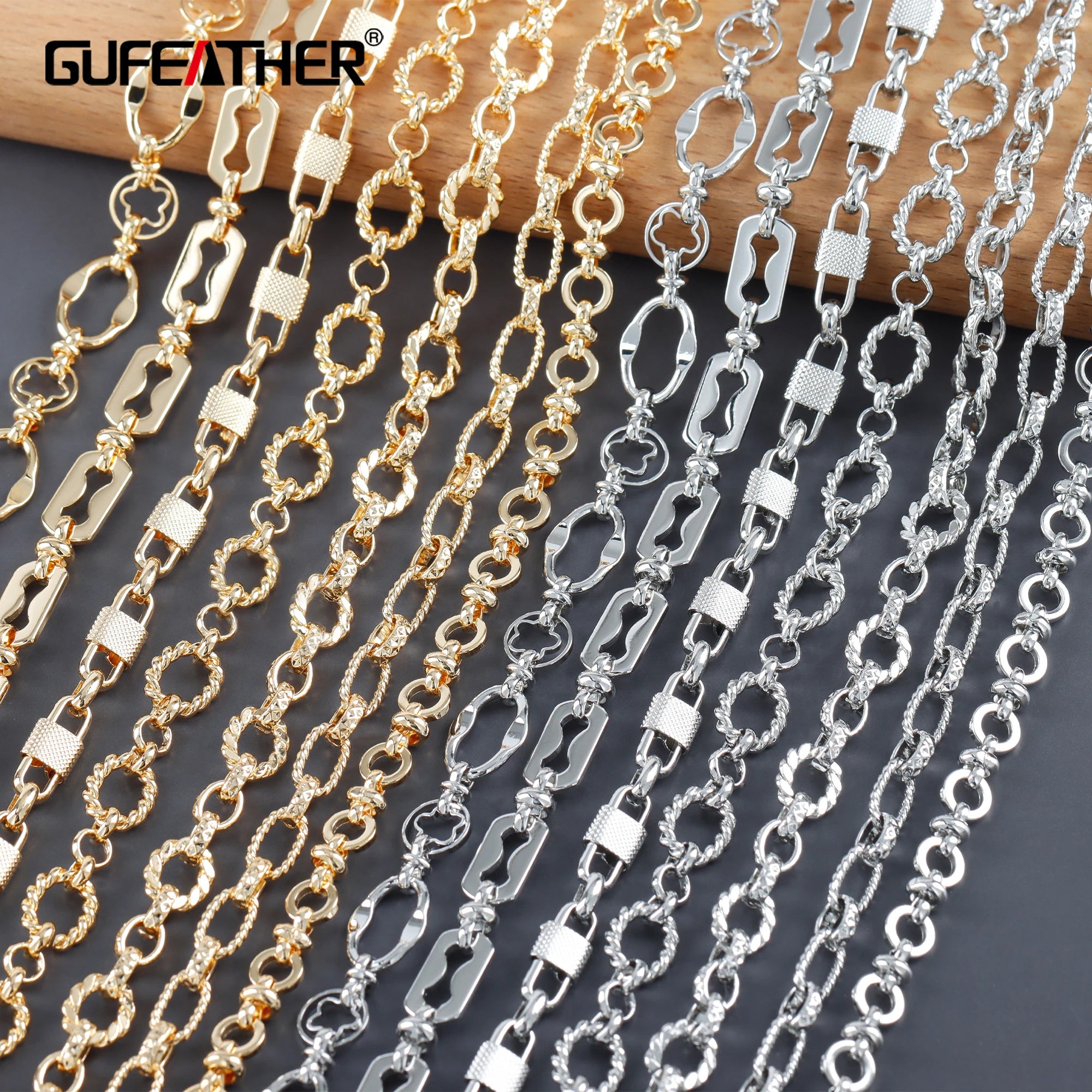 C257 1m/lot 18K Gold Rhodium & Copper Metal Chain Nickel-Free REACH Pass for DIY Bracelet & Necklace Making Jewelry Accessories