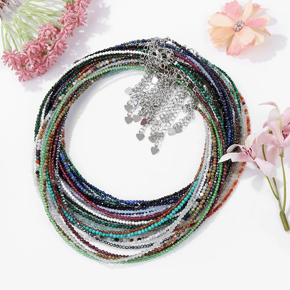 Handmade Gemstone Beads Silver Chain Necklaces Natural Stone Beads Necklace for Woman Gift