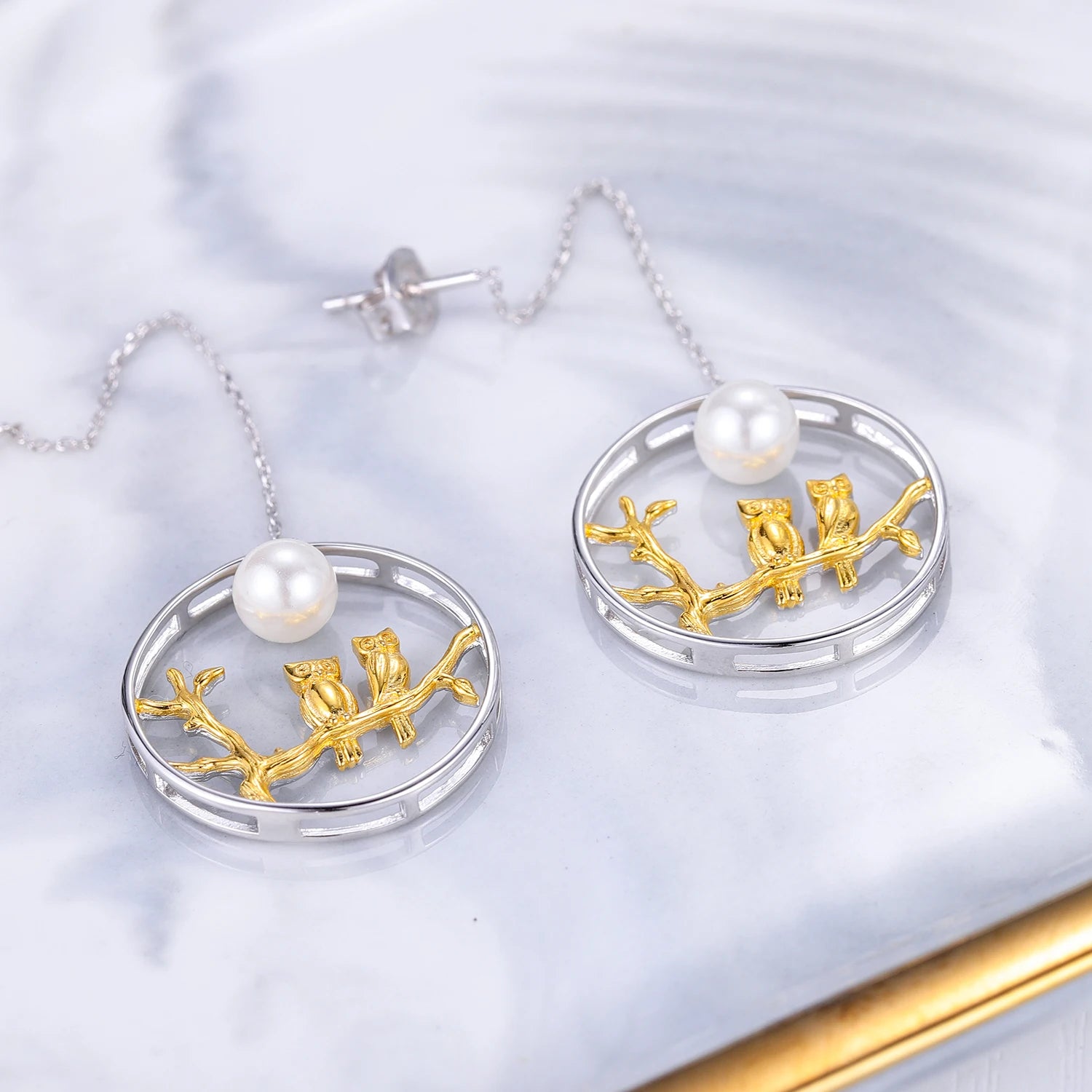 C8085 Abiding Fine Jewelry Brand New Owl Natural Fresh Water Pearl Jewelry Women Sliver Earings