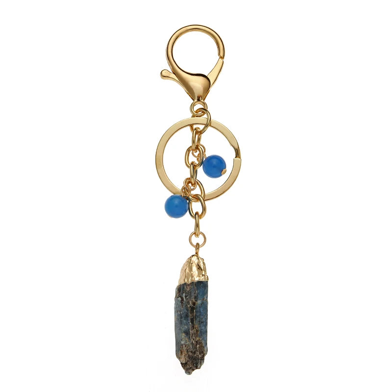 Keyring Crystal Gemstone Chips Keychains with Alloy Charms Pendants Findings Flat Round Key Chain Stone Keychain Charm Gift