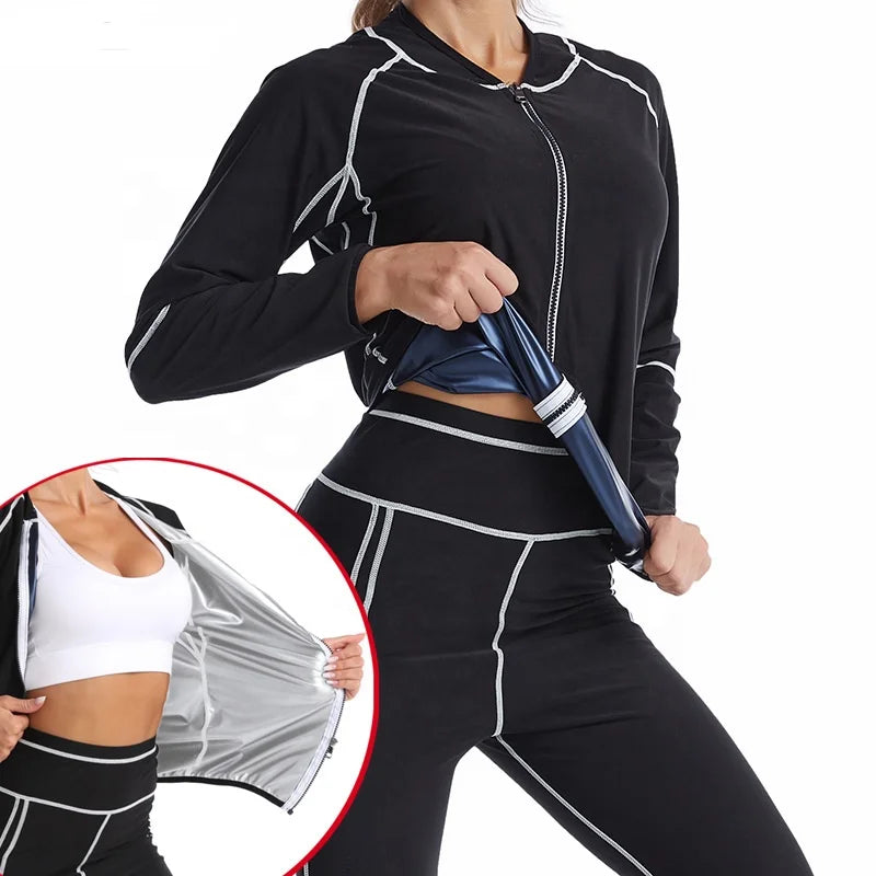 Customizable Women's Sweat Sauna Suit Fitness Bodybuilding Suit Long Training Suit Fat-burning and Sweat-wicking Sports Wear