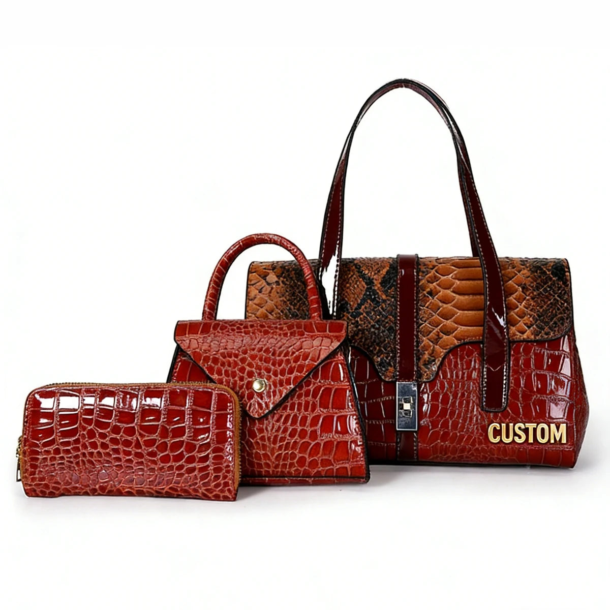 Custom Vintage Designer Casual Pu Leather Ladies Handbags Set Luxury boston Bag for Women