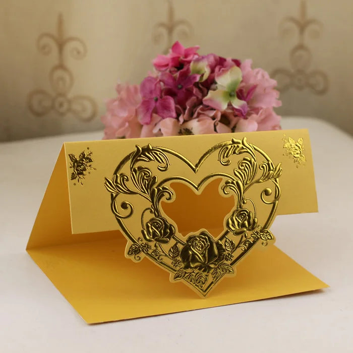 Simple Tri-fold Card with Heart-shaped Pattern 3D Wedding Invitation Blank Printing Reply Card Save the Date Card