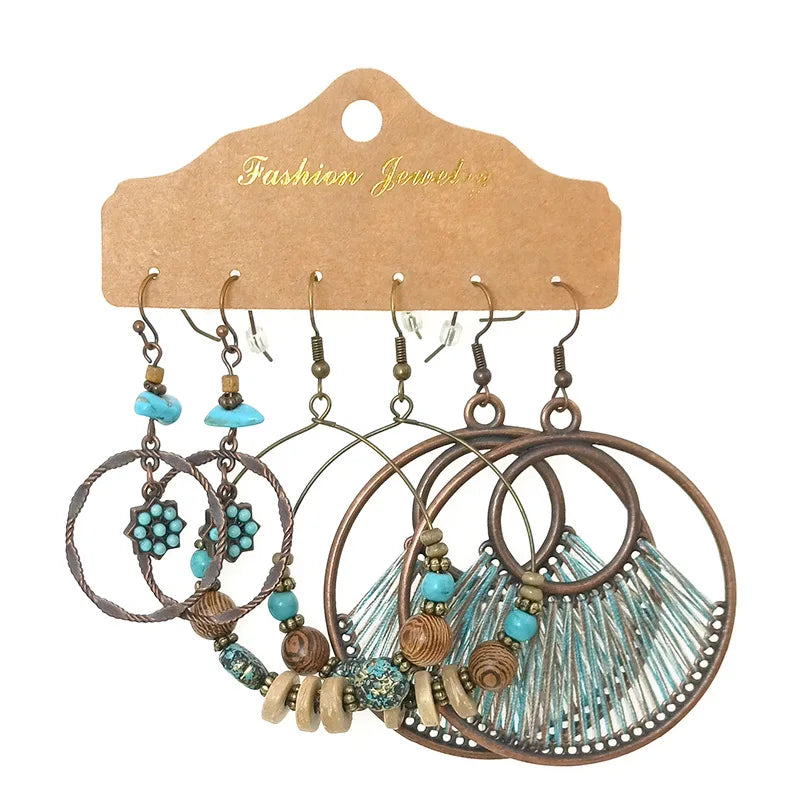 Wholesale Luxury Antique Earrings Hoop Long Flower Tassel Heart Earrings Jewelry for Women