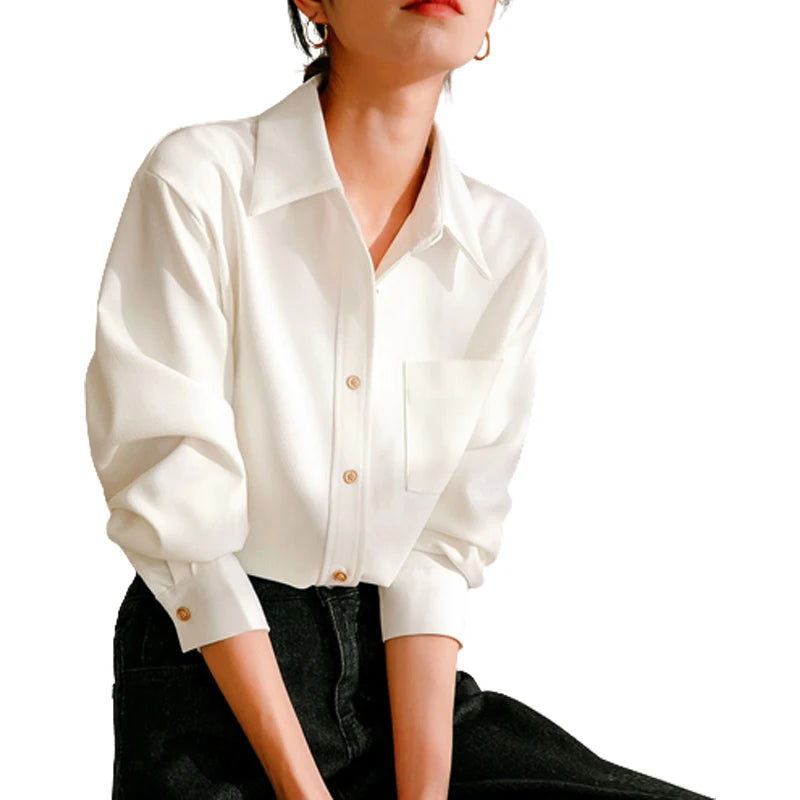 Frosted Shirt Woman Autumn Winter Vintage 2024 Elegant Shirt Tops for Women New Style