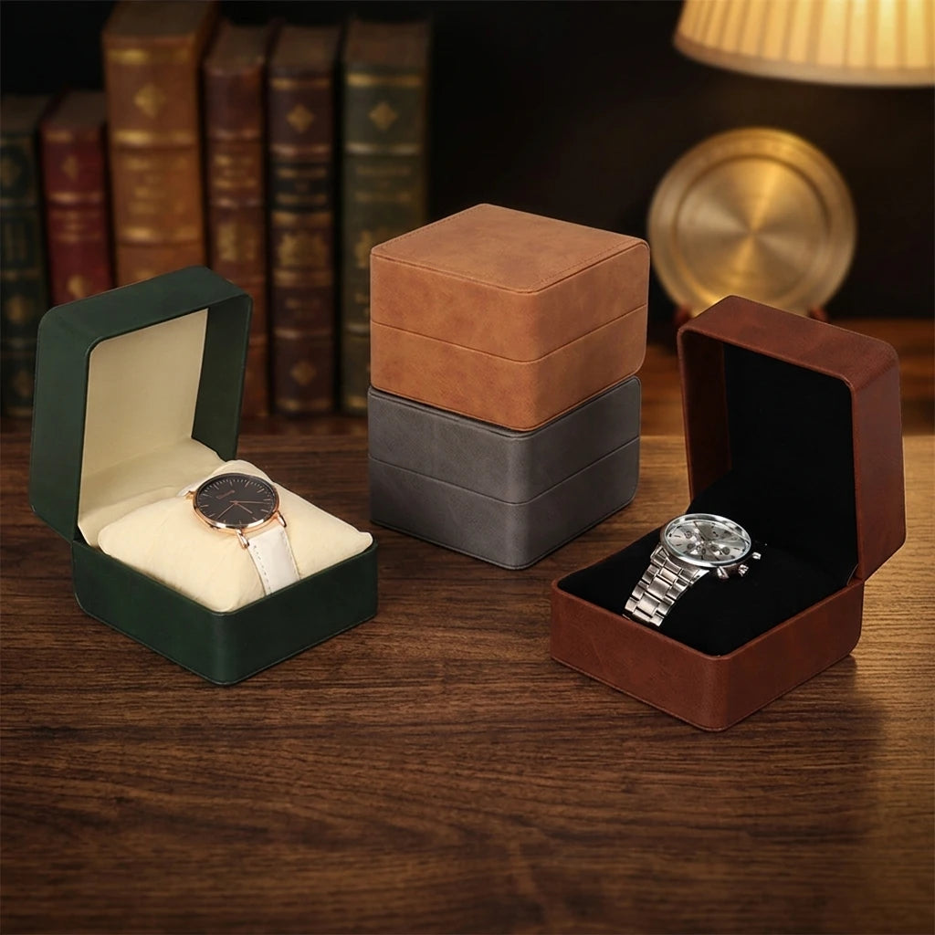 Manufacturer Wholesale Premium Version Round Corner Single Slot PU Leather Watch Box Microfiber Lining for Mechanical Watches